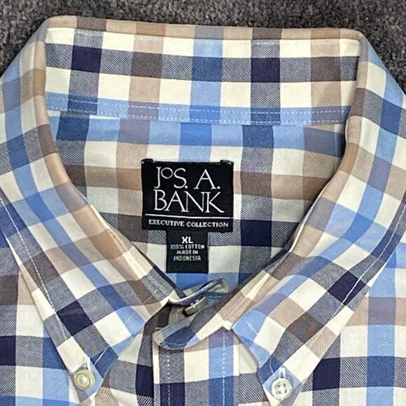Jos A Bank Men's XL Executive Collection Long Sleeve Blue Tan White Large Check - Picture 2 of 11